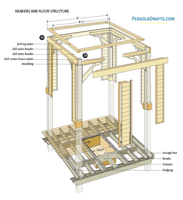 10x10 Diy Square Gazebo Plans Blueprints 04 Headers Floor Structure