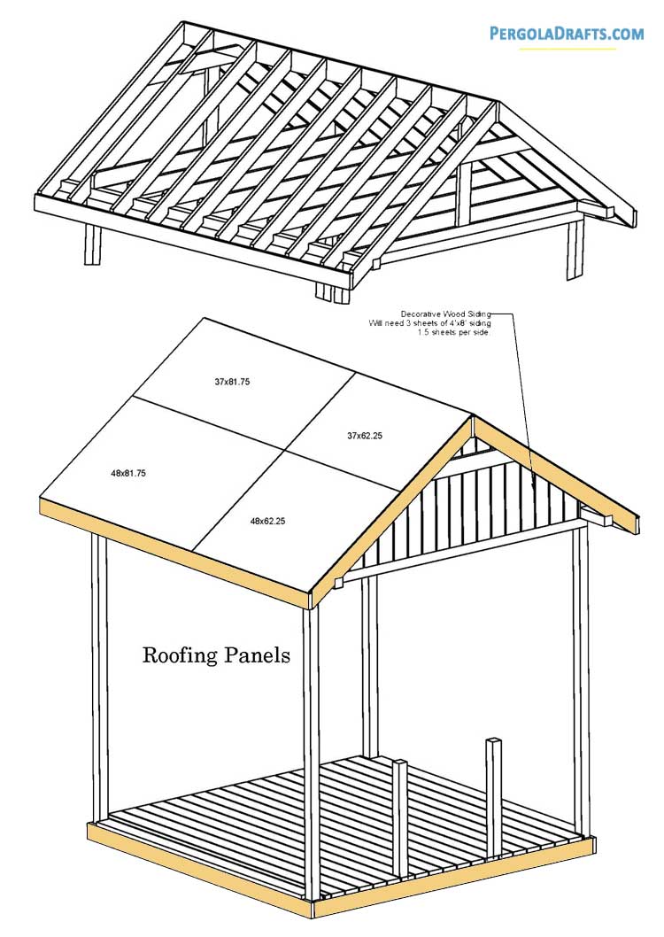 10x10 Gable Roof Square Gazebo Plans Blueprints 10 Roofing Panels