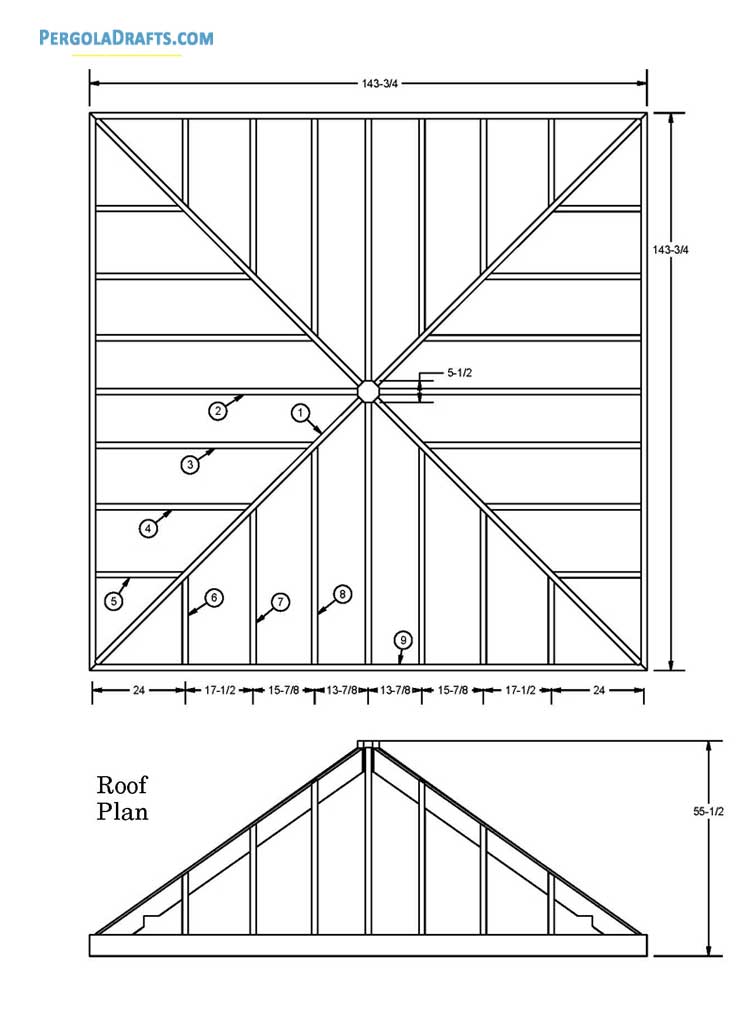 10x10 Square Gazebo Plans Blueprints 05 Rafter Layout