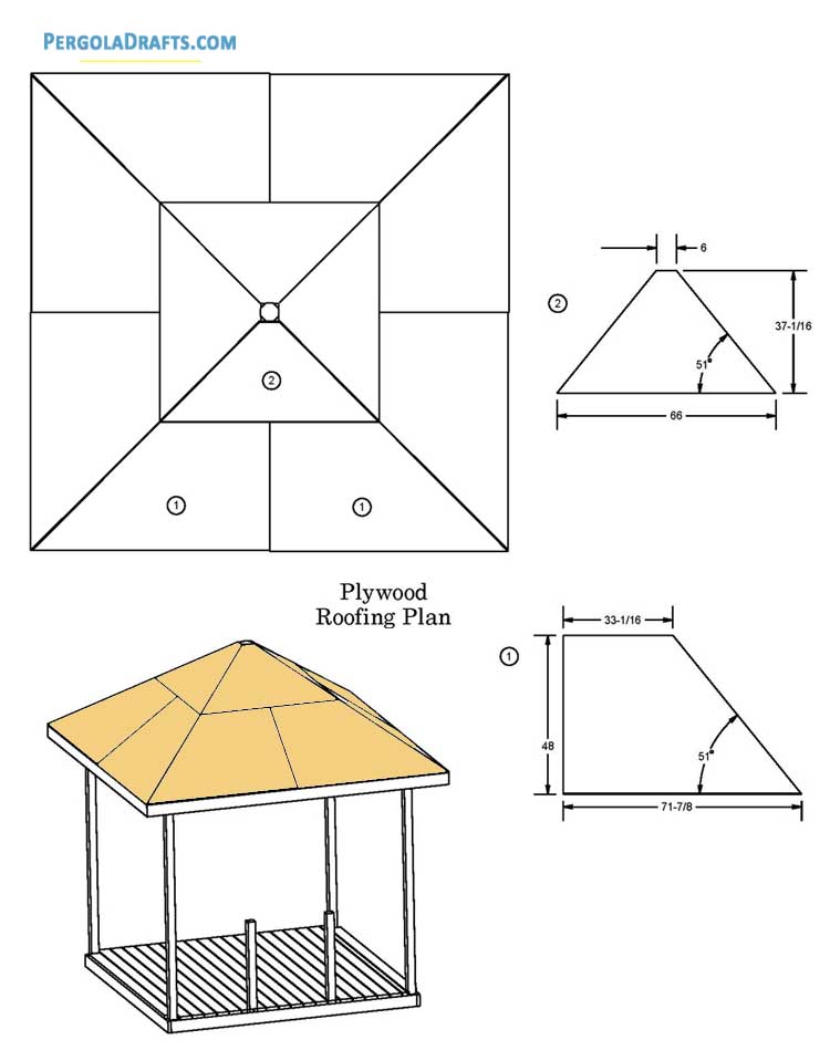 10x10 Square Gazebo Plans Blueprints 08 Roofing Plywood Panels