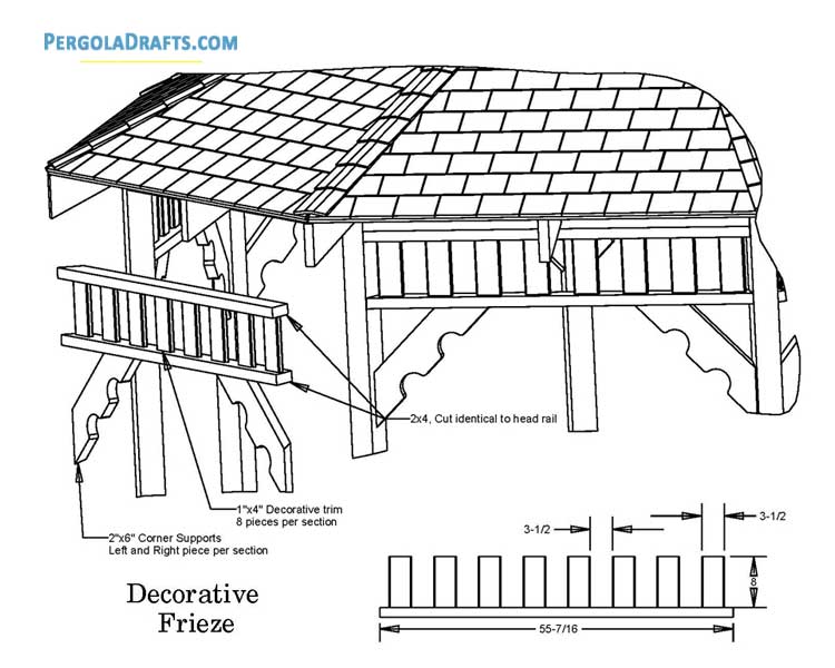 12 Feet Hip Roof Octagon Gazebo Plans Blueprints 11 Lattice Freize Setup