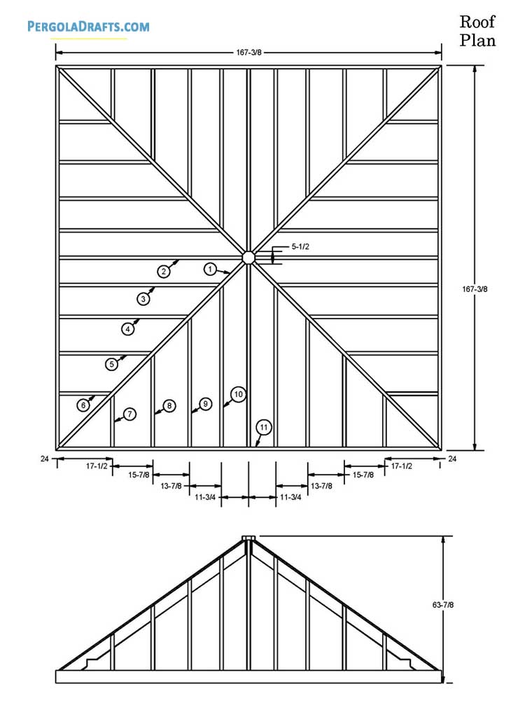 12x12 Square Gazebo Plans Blueprints 05 Rafter Layout