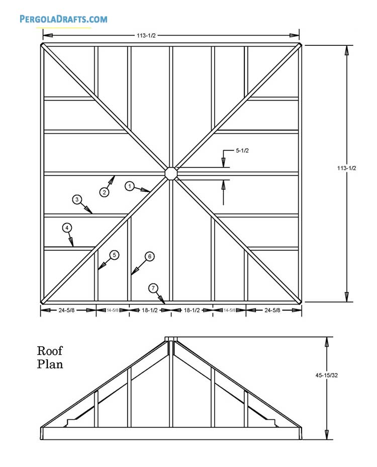 8x8 Square Gazebo Plans Blueprints 05 Rafter Layout